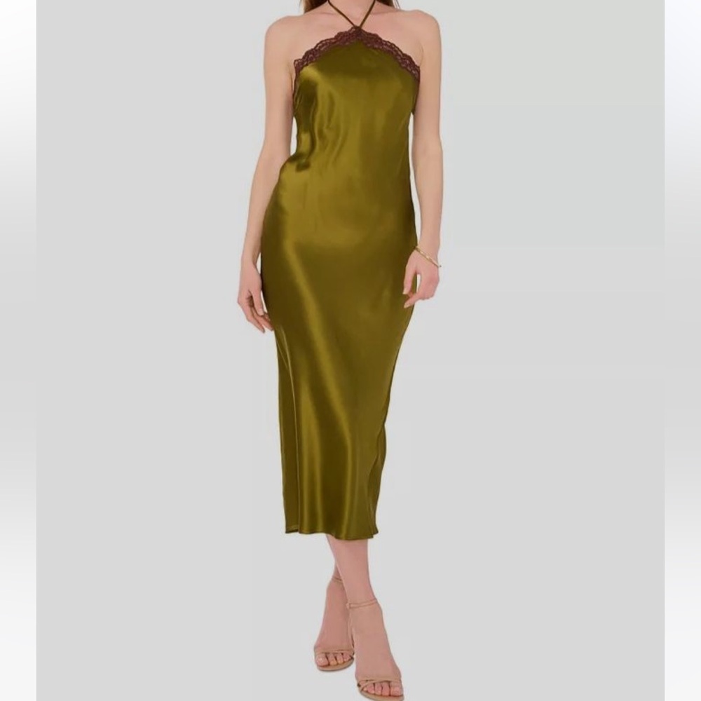 1. State Olive Satin Midi Dress